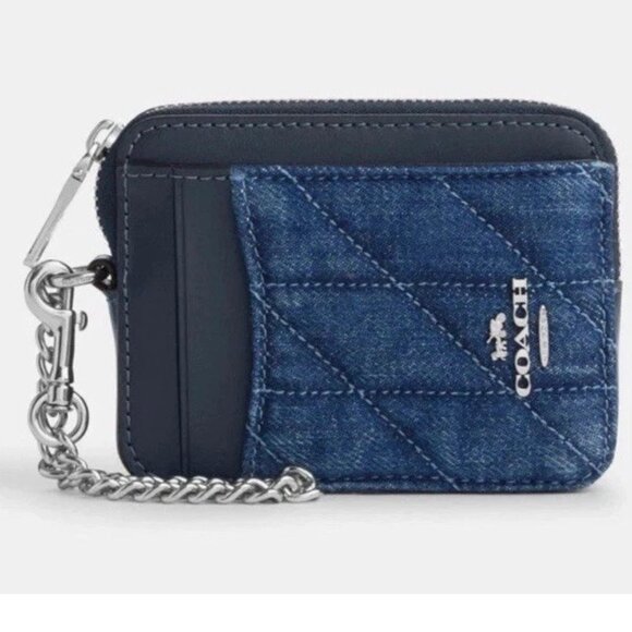 Coach Denim Quilted Zip ID Card Case NWT CAR26 - Picture 1 of 4